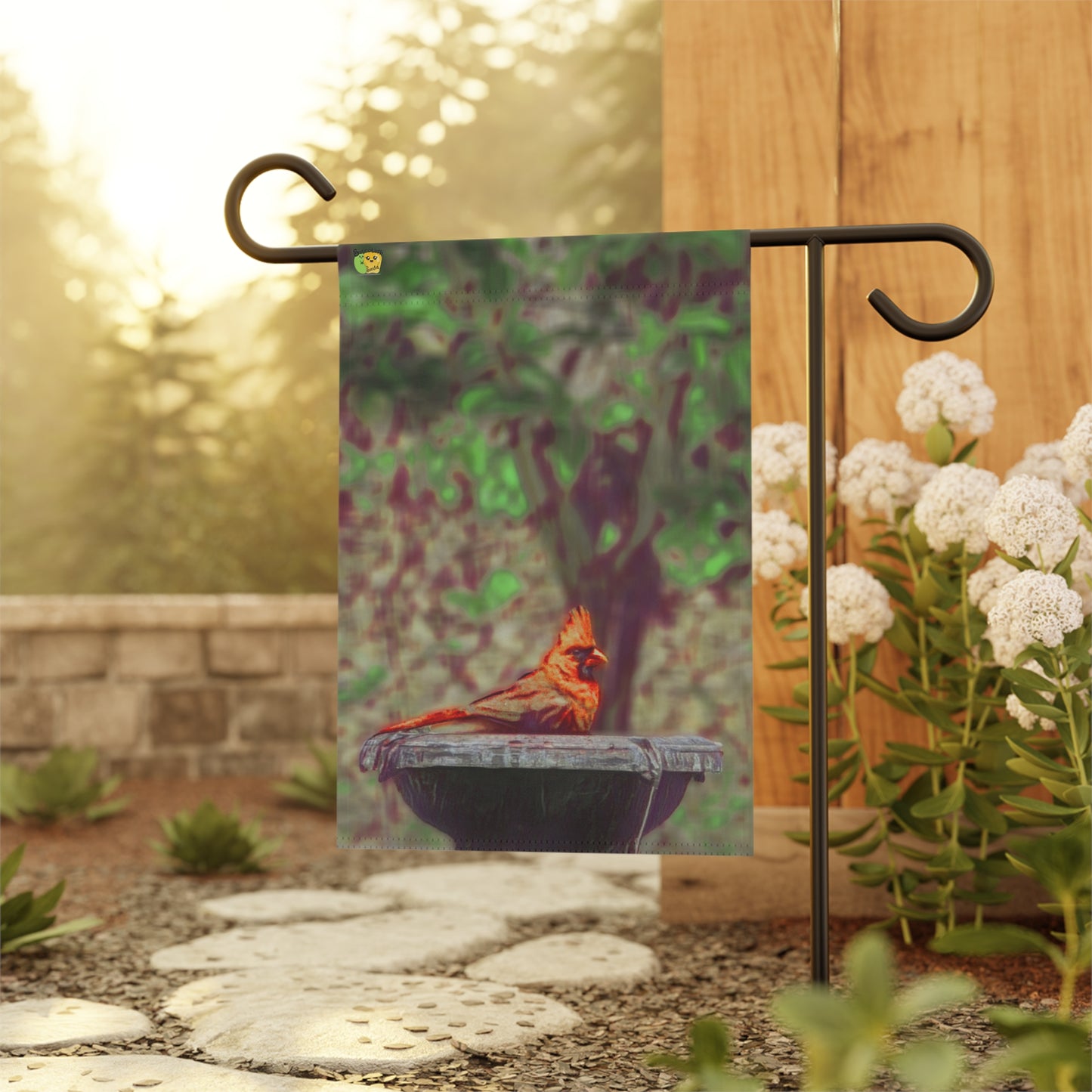 Cardinal Birdbath Garden Flag