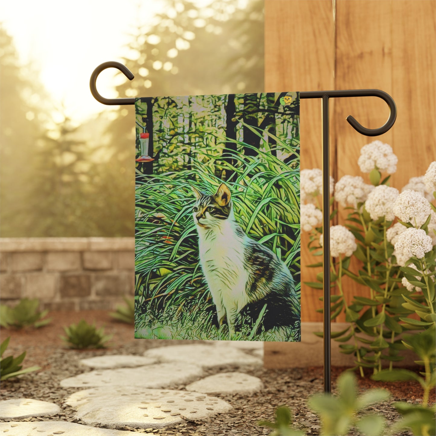 Cat With Hummingbird Feeder Flag
