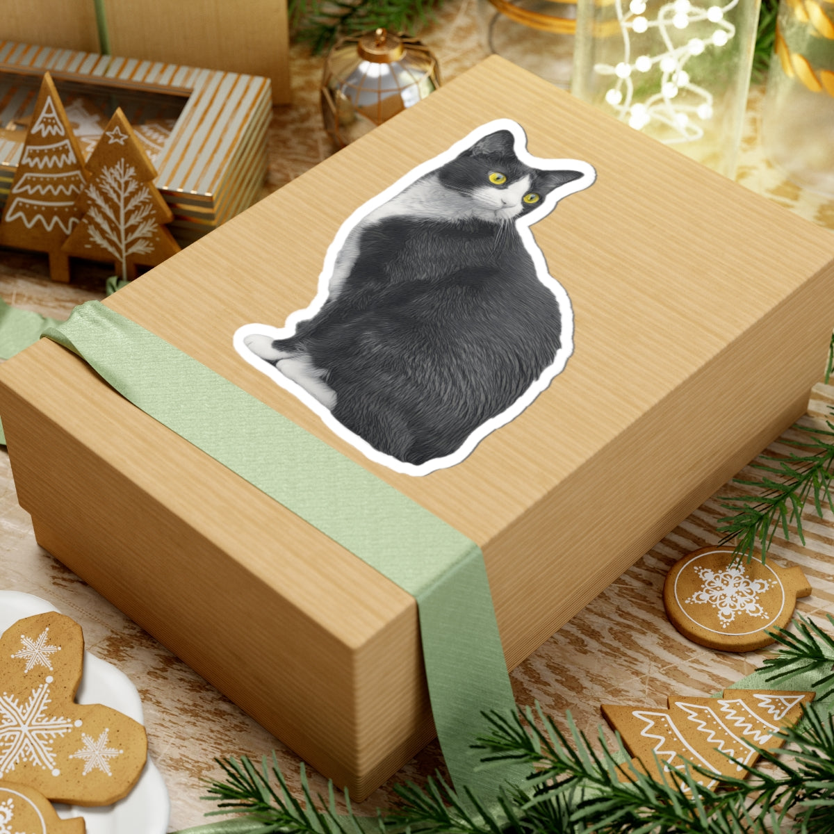 Sitting Tuxedo Cat Sticker