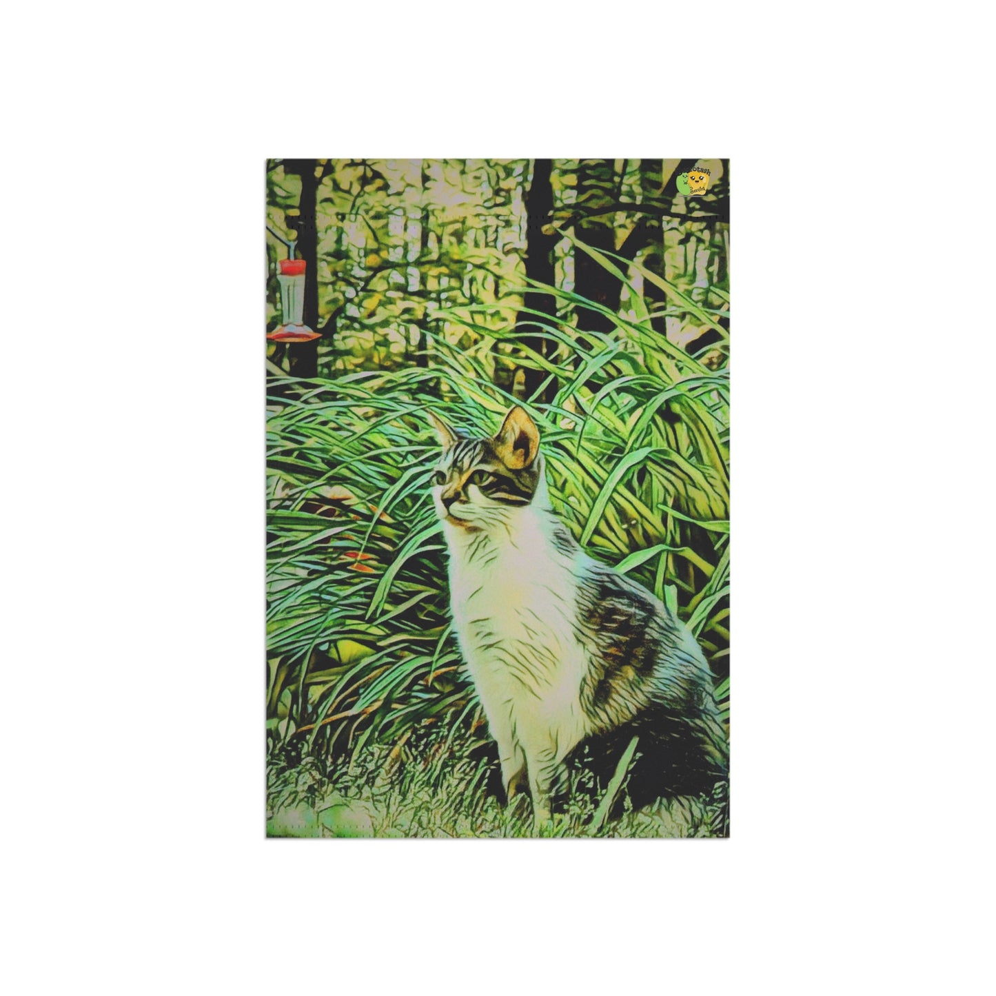 Cat With Hummingbird Feeder Flag