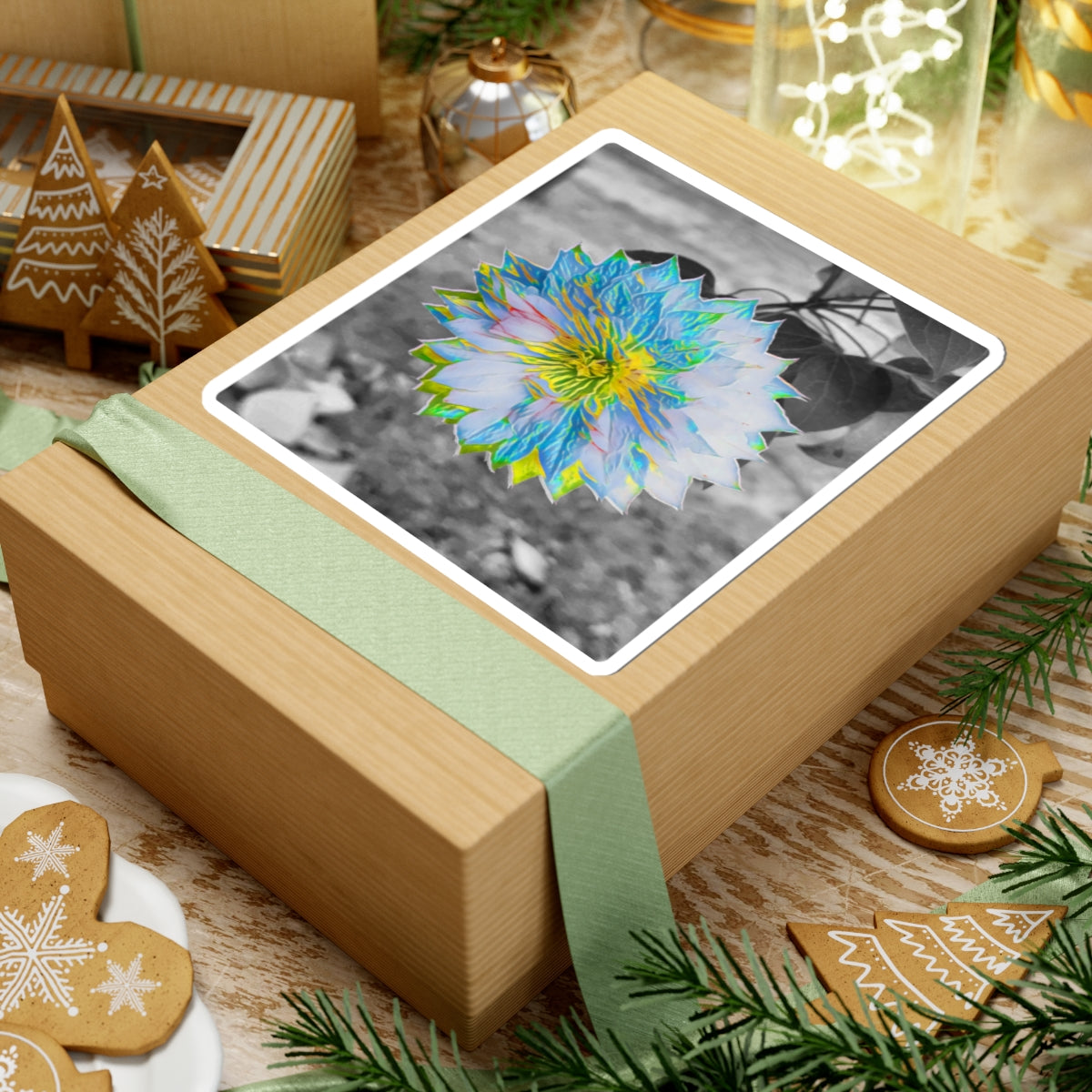 Double Clematis on Black and White Sticker